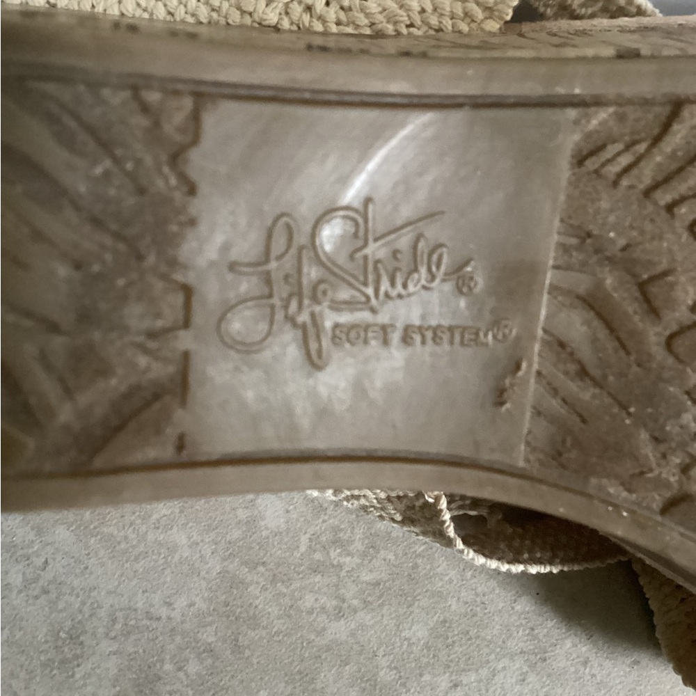 Life Stride Donna macramé wedge sandals EUC Sz 7 cork heel cushion footbed - Picture 11 of 11